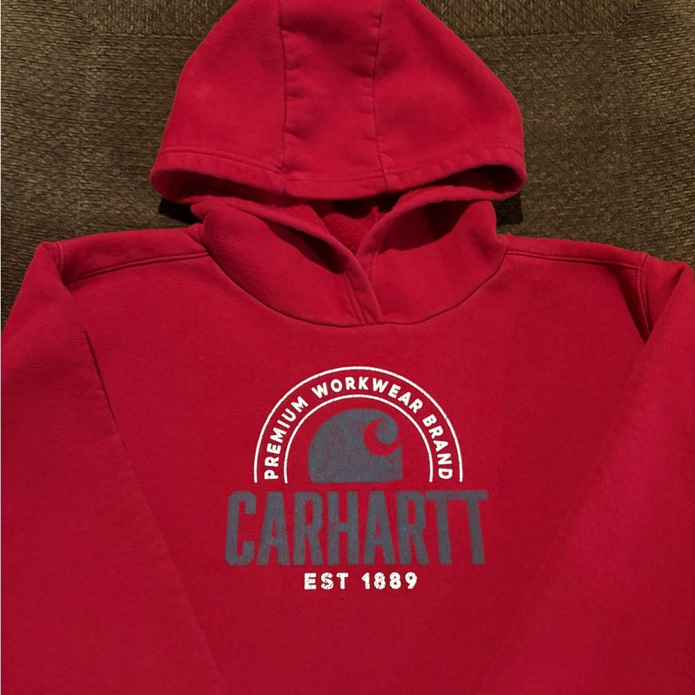 Carhartt Red Pullover Hoodie with Logo Tag